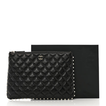 Chanel Calfskin Quilted Pearl Medium Cosmetic Case Black 9 of 9