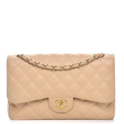 Chanel Caviar Quilted Jumbo Double Flap Beige 1 of 10