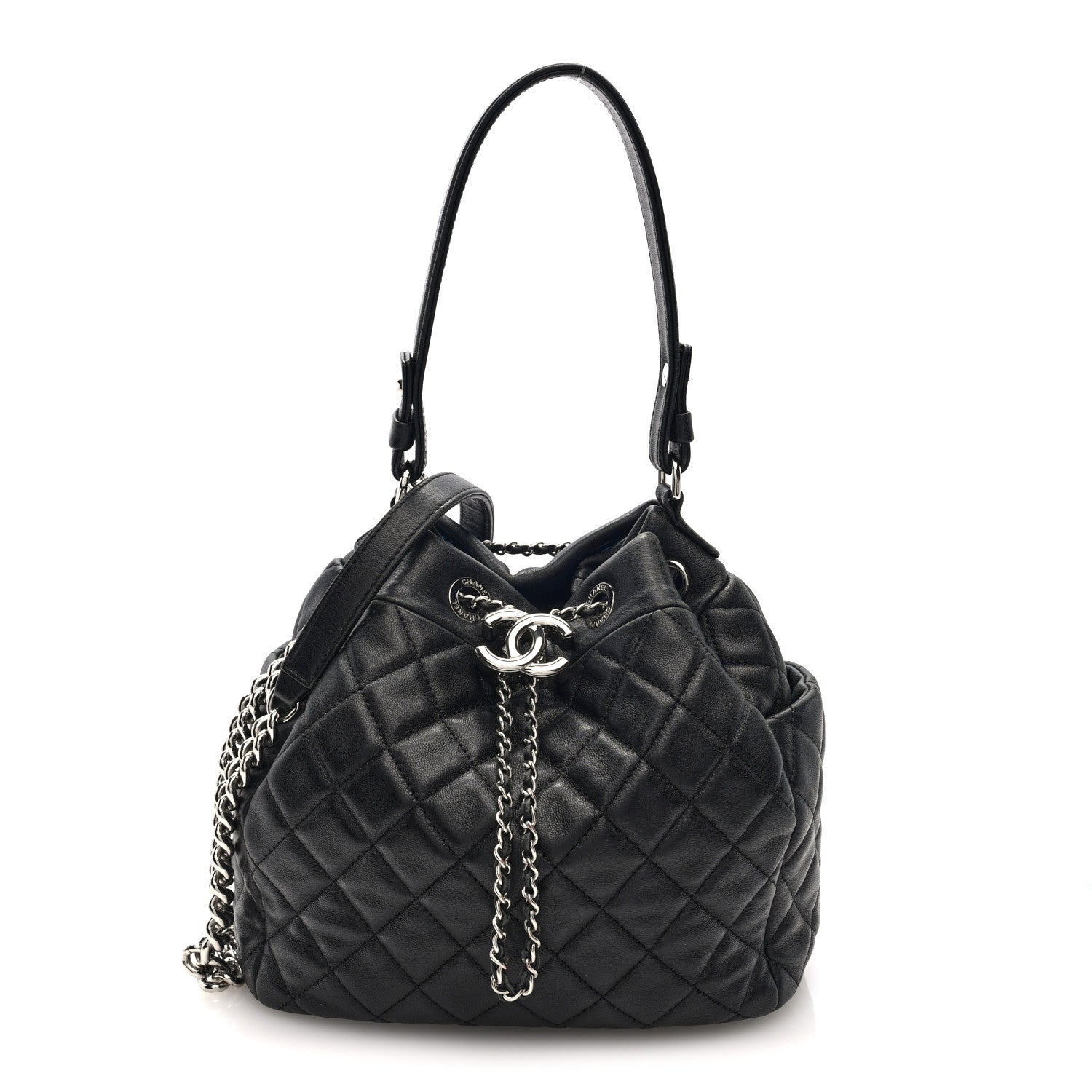 Chanel Lambskin Quilted CC Chain Drawstring Tote Black 1 of 10