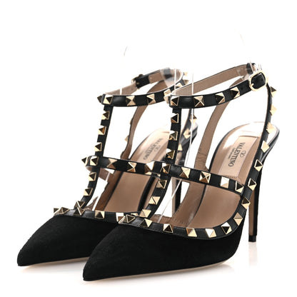 Valentino Garavani Suede Rockstud Ankle Strap Pumps 37 Black 4 of 12