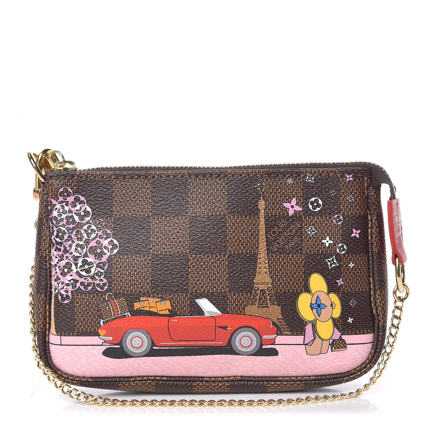 Louis Vuitton Damier Ebene 2019 Christmas Animation Mini Pochette Accessories Red 1 of 8