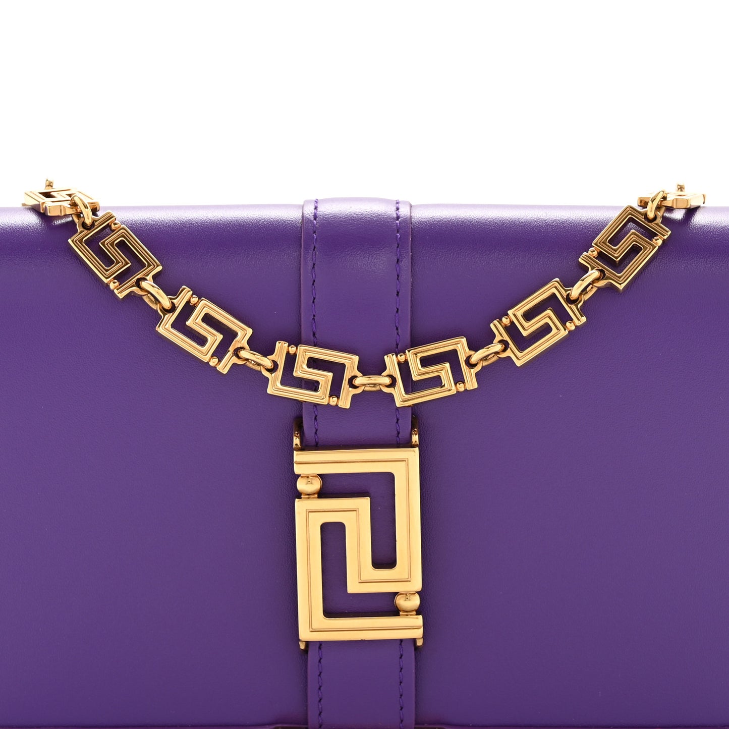 Calfskin Greca Goddess Wallet On Chain Dark Orchid