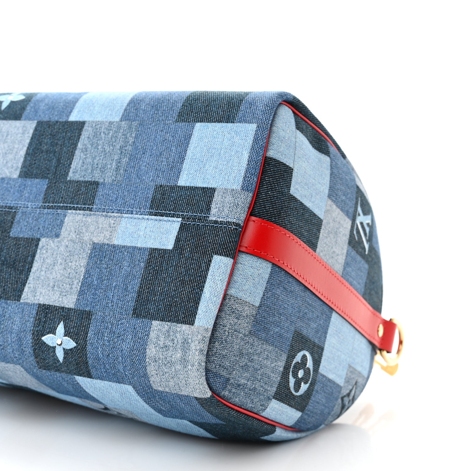 Louis Vuitton Denim Damier Monogram Patchwork Speedy Bandouliere 30 Blue Rouge 10 of 11