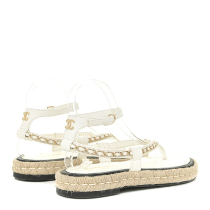 Chanel Lambskin Chain CC Thong Espadrille Sandals 39 White 5 of 12