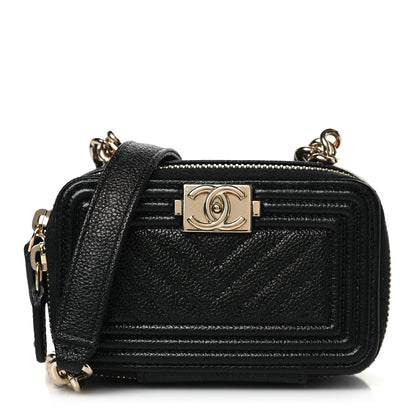 Chanel Caviar Chevron Quilted Mini Boy Clutch With Chain Black 1 of 9