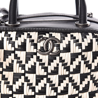 Chanel Calfskin Woven Bowling Bag Black White 8 of 10