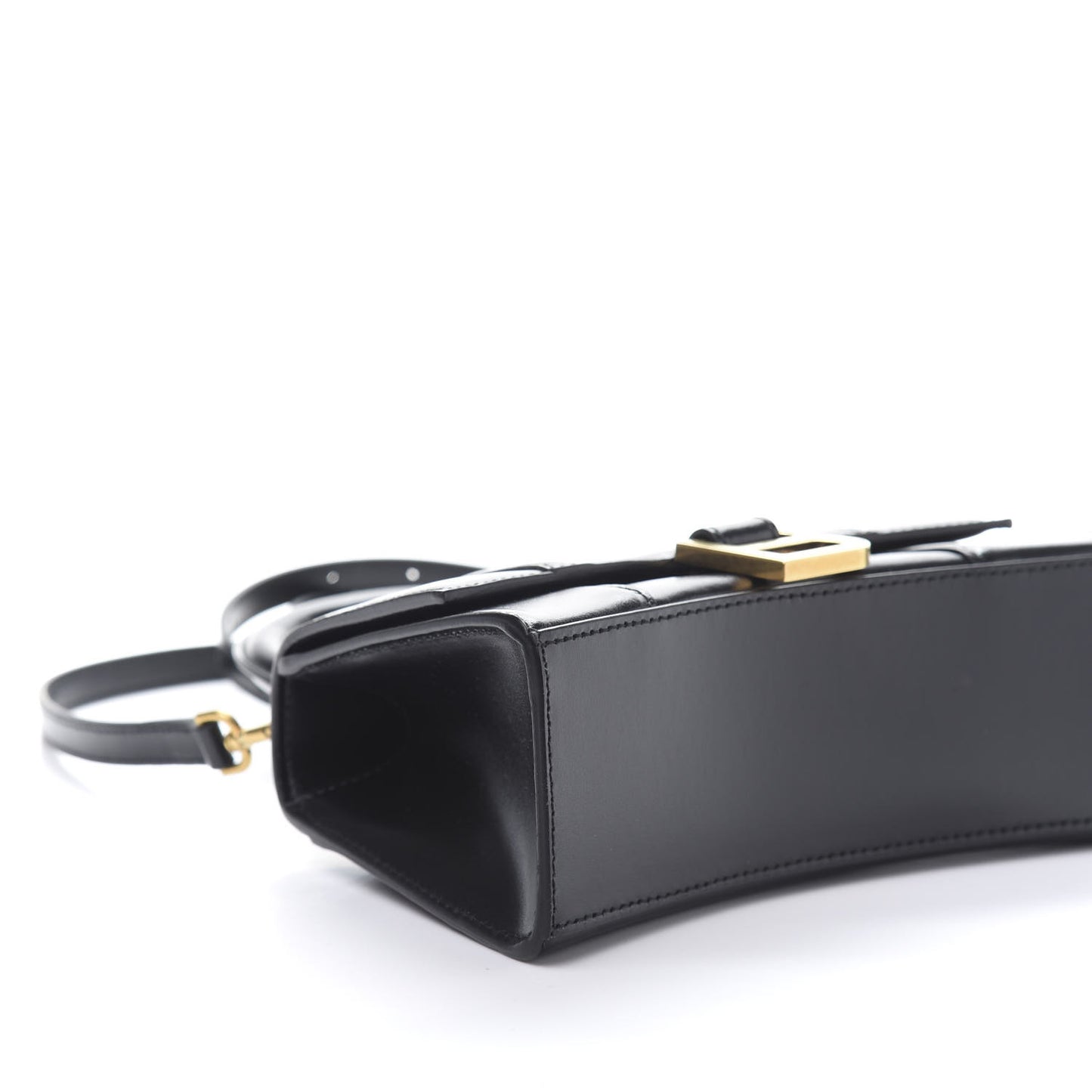Shiny Box Calfskin Hourglass Top Handle Bag XS Black