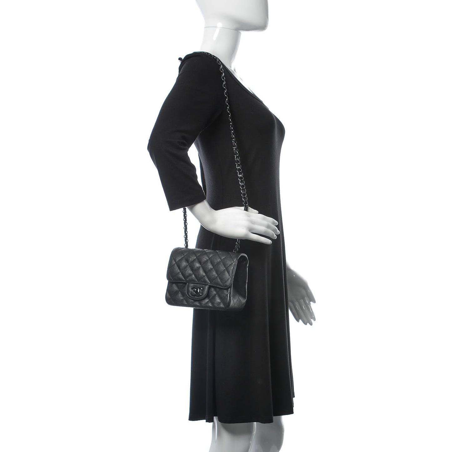 Crumpled Calfskin Quilted Mini Square Flap So Black