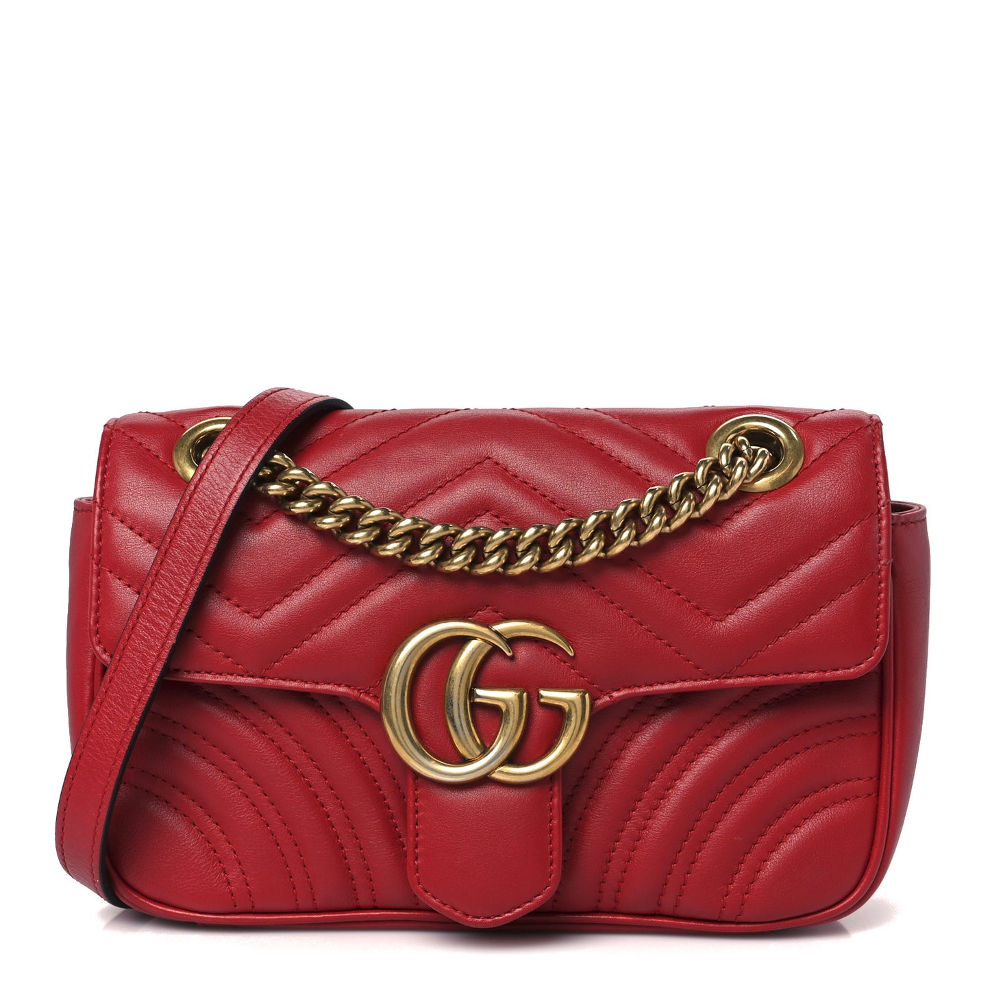 Calfskin Matelasse Mini GG Marmont Shoulder Bag Hibiscus Red