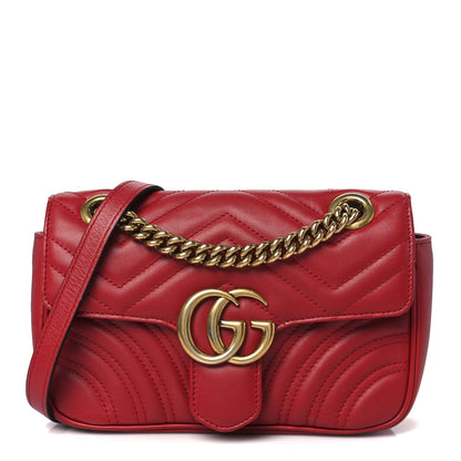 Gucci Calfskin Matelasse Mini GG Marmont Shoulder Bag Hibiscus Red 1 of 11