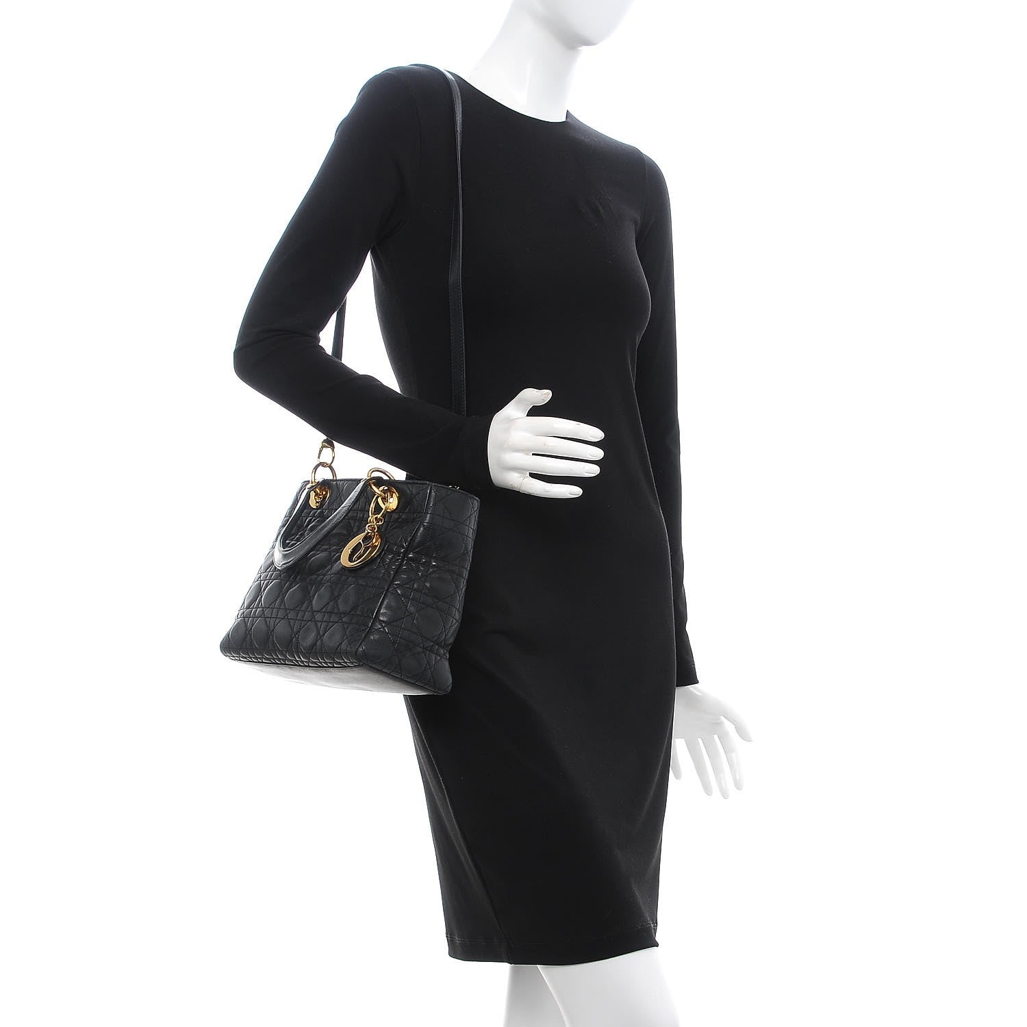 Christian Dior Lambskin Cannage Medium Lady Dior Black 2 of 12