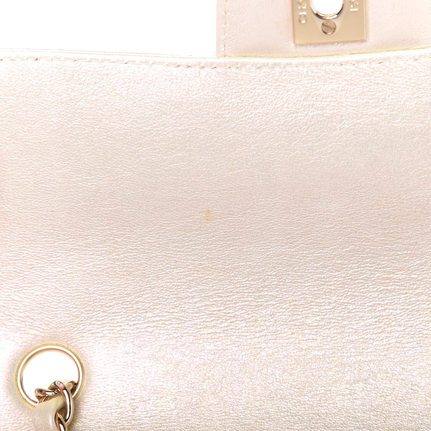 Iridescent Calfskin Quilted Mini Rectangular Flap Ivory
