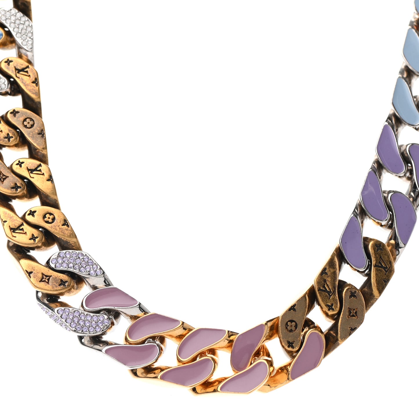 Metal Enamel Crystal Soapy Chain Necklace Silver Gold