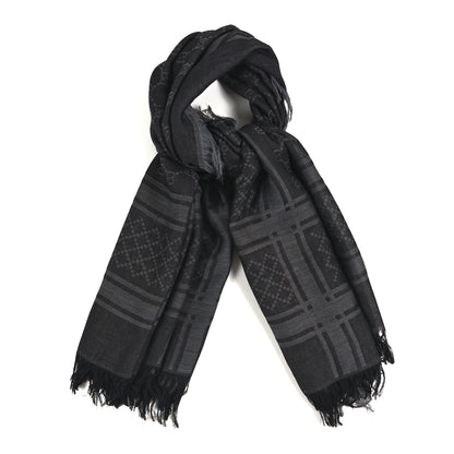 Gucci Wool Silk GG Monogram Diamante Plaid Surviee Shawl Graphite Black 2 of 8