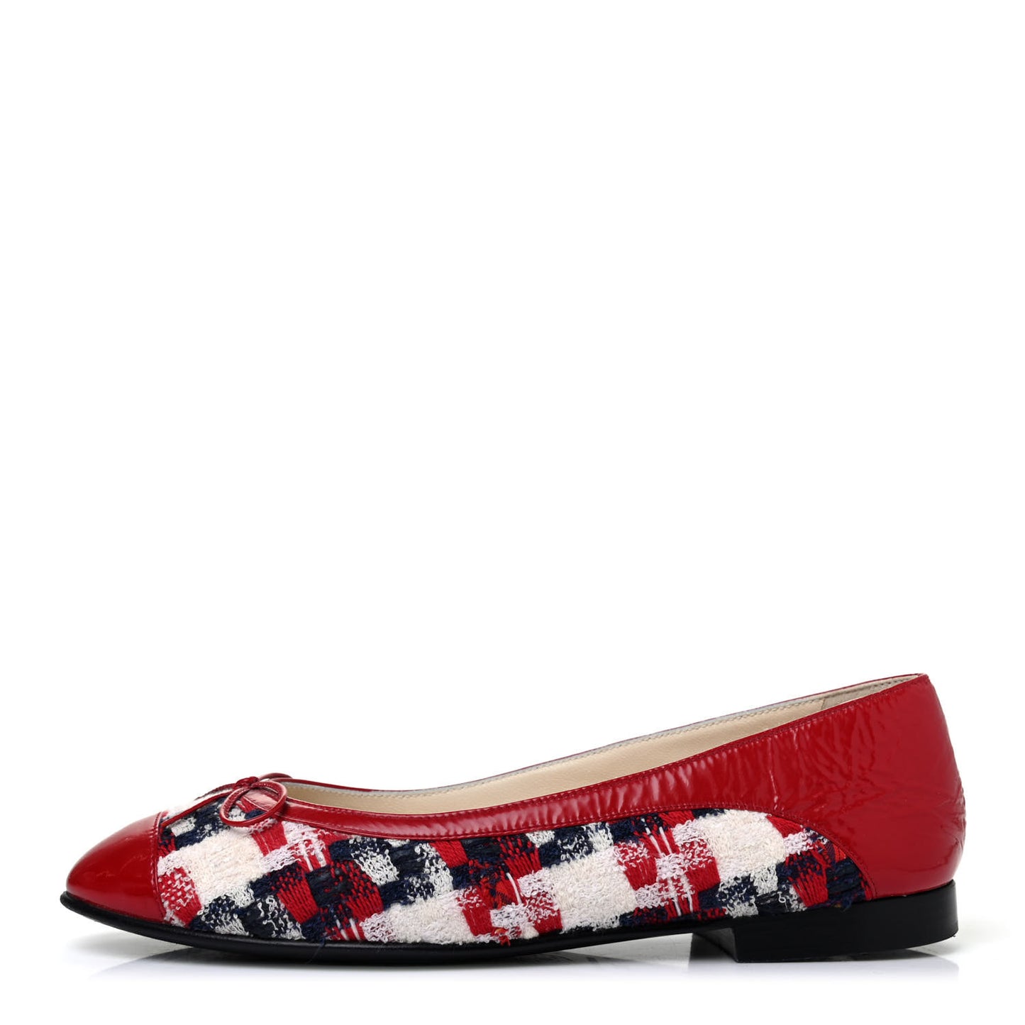 Tweed Crinkled Patent Cap Toe Ballerina Flats 38 Red