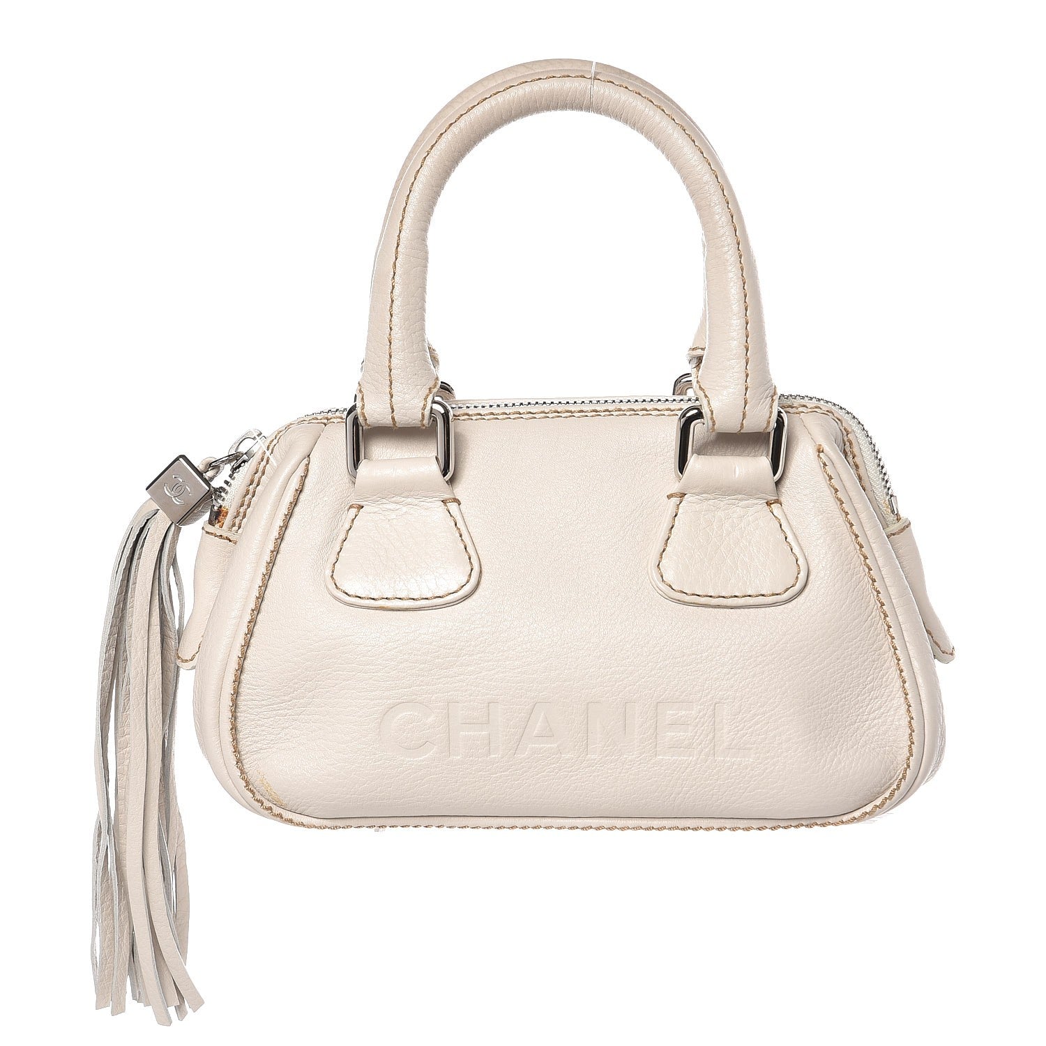 Chanel Calfskin Small Tassel Bowler White 1 of 13