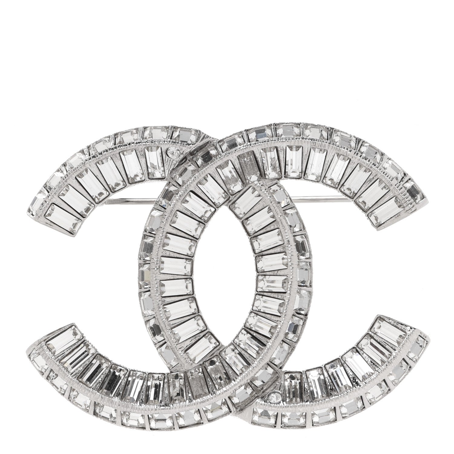 Chanel Baguette Crystal CC Brooch Silver 1 of 5