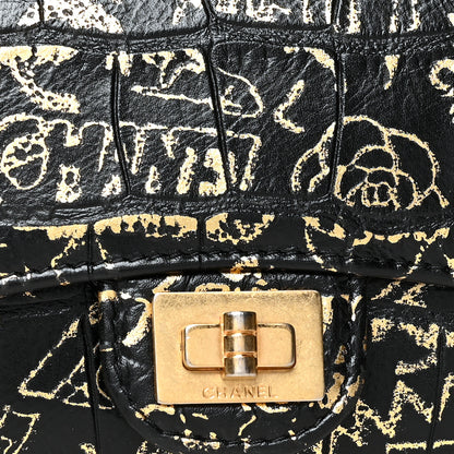 Chanel Calfskin Crocodile Embossed Graffiti Reissue Flap Zip Card Holder Black Gold 8 of 8