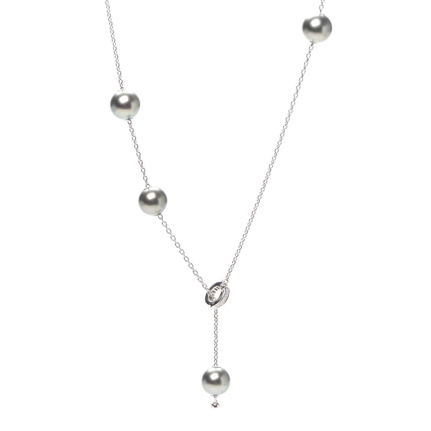 Mikimoto 18K White Gold Diamond Black South Sea Pearl 10mm Pearls In Motion Necklace 1 of 5