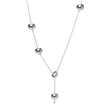 Mikimoto 18K White Gold Diamond Black South Sea Pearl 10mm Pearls In Motion Necklace 1 of 5