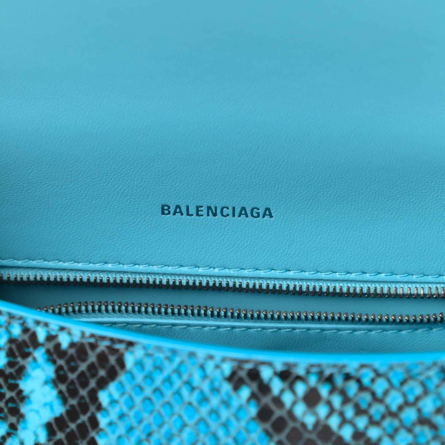 Balenciaga Shiny Calfskin Python Effect Small Hourglass Top Handle Bag Azur Black 6 of 11