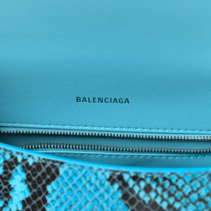 Balenciaga Shiny Calfskin Python Effect Small Hourglass Top Handle Bag Azur Black 6 of 11