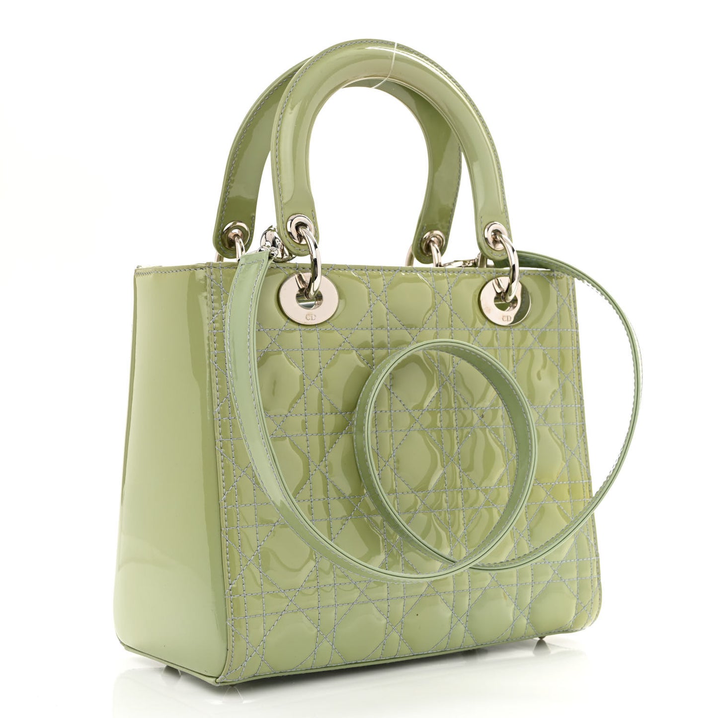 Patent Cannage Medium Lady Dior Blue Alcier