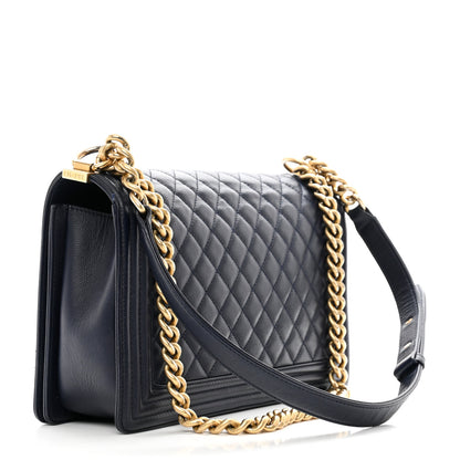 Chanel Caviar Quilted New Medium Boy Flap Dark Navy Blue 3 of 12