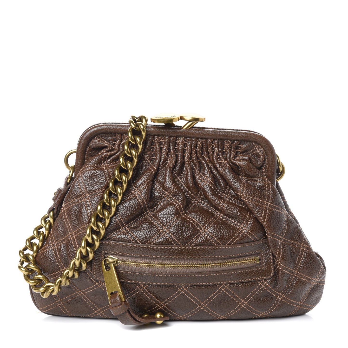 Calfskin Quilted Little Stam Brown