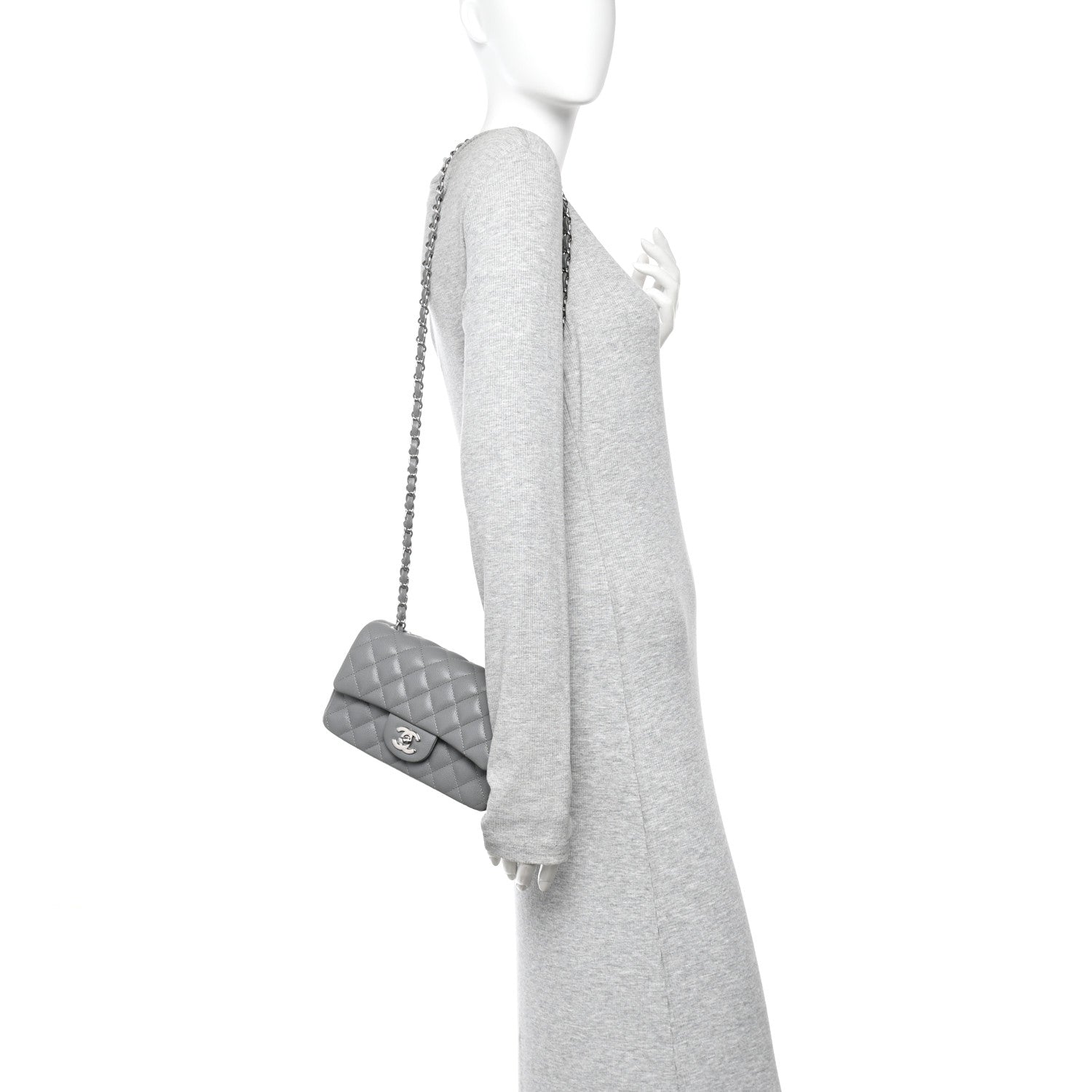 Chanel Caviar Quilted Mini Rectangular Flap Grey 2 of 10