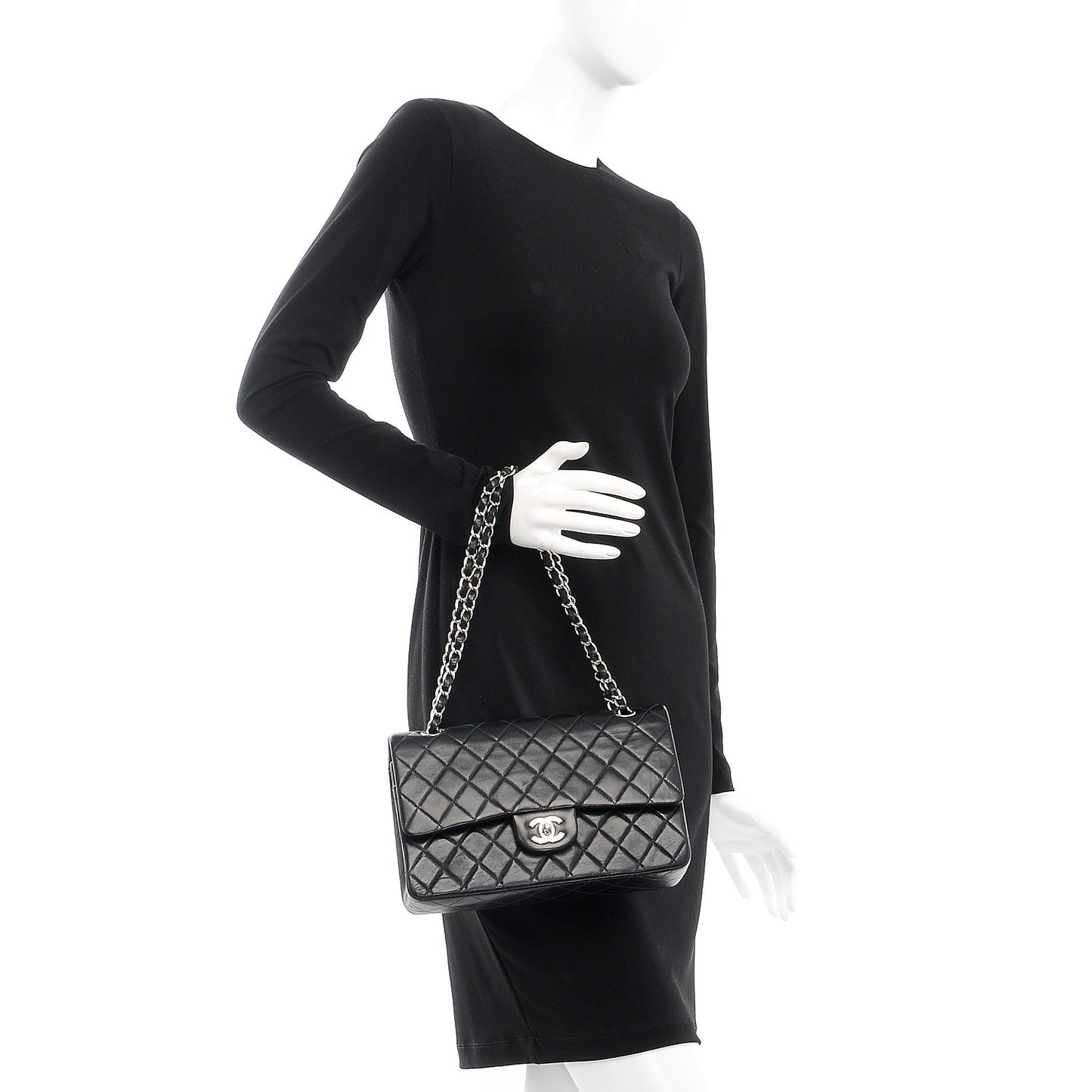 Lambskin Quilted Medium Double Flap Black