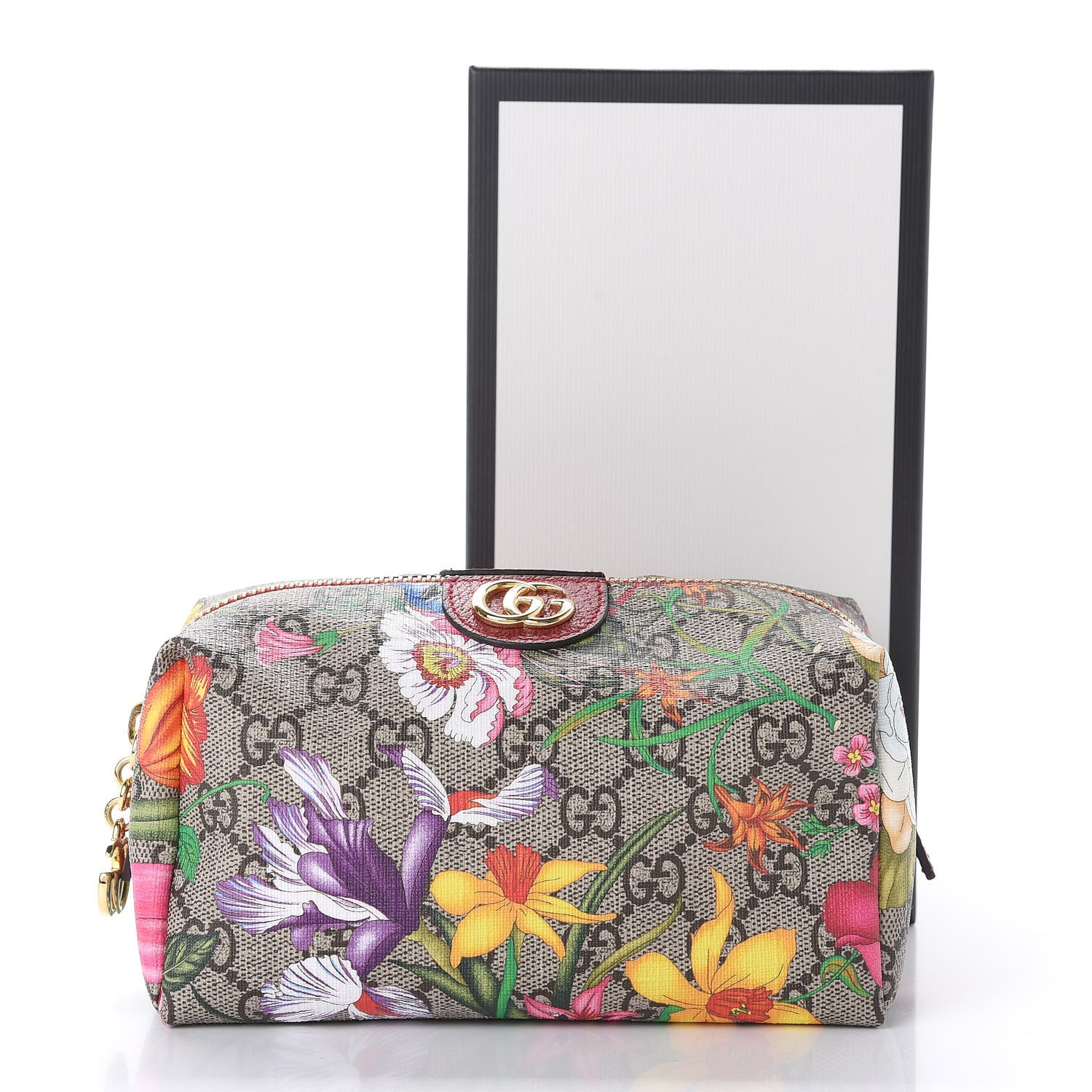 Gucci Soft GG Supreme Monogram Flora Calfskin Medium Ophidia Cosmetic Case Beige Ebony Multicolor Rosso 11 of 11