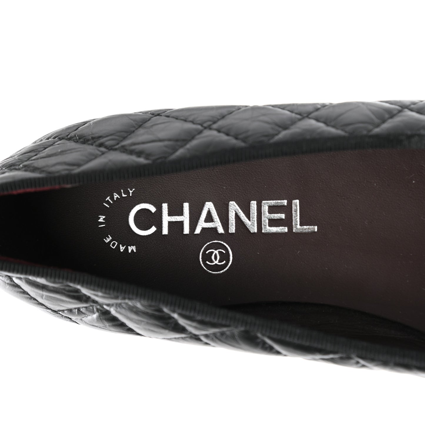 Aged Calfskin Quilted Cap Toe Ballerina Flats 38 Black