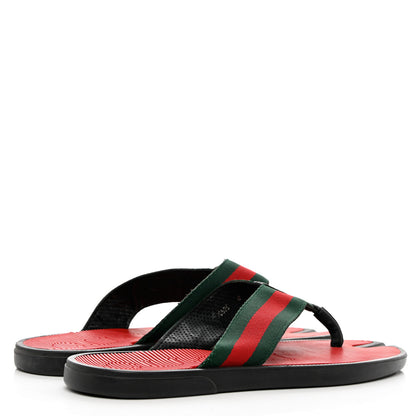 Gucci Nylon Calfskin Web Mens Thong Sandals 8 Green Red 4 of 8