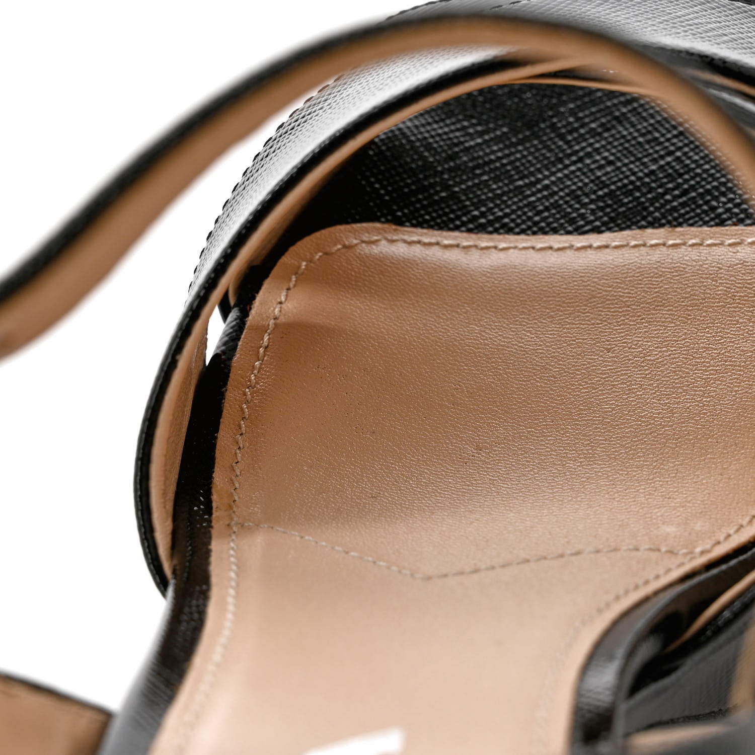 Prada Vernice Saffiano Embossed Crisscross Platform 20/65mm Sandals 37.5 Black 9 of 10