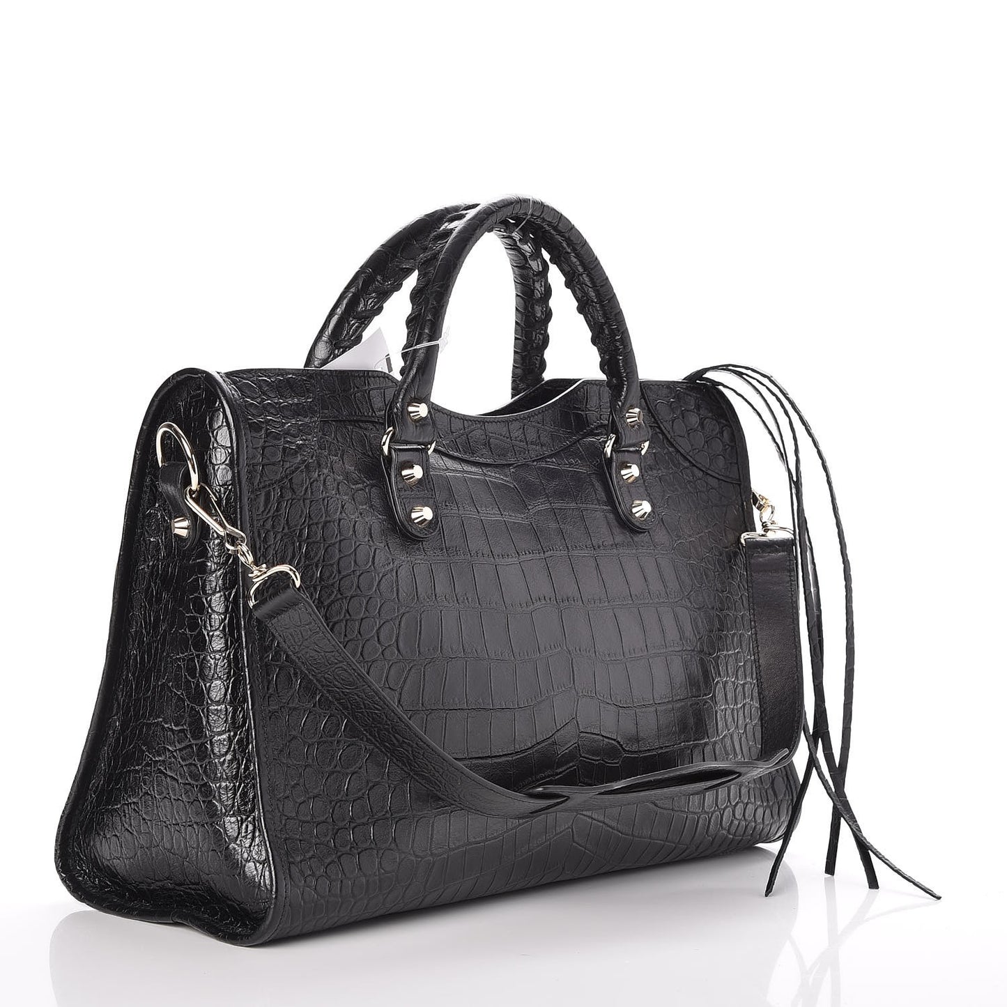 Calfskin Crocodile Embossed Classic Hardware City Black