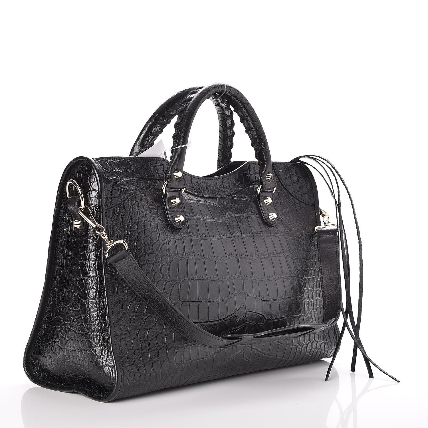 Balenciaga Calfskin Crocodile Embossed Classic Hardware City Black 3 of 7