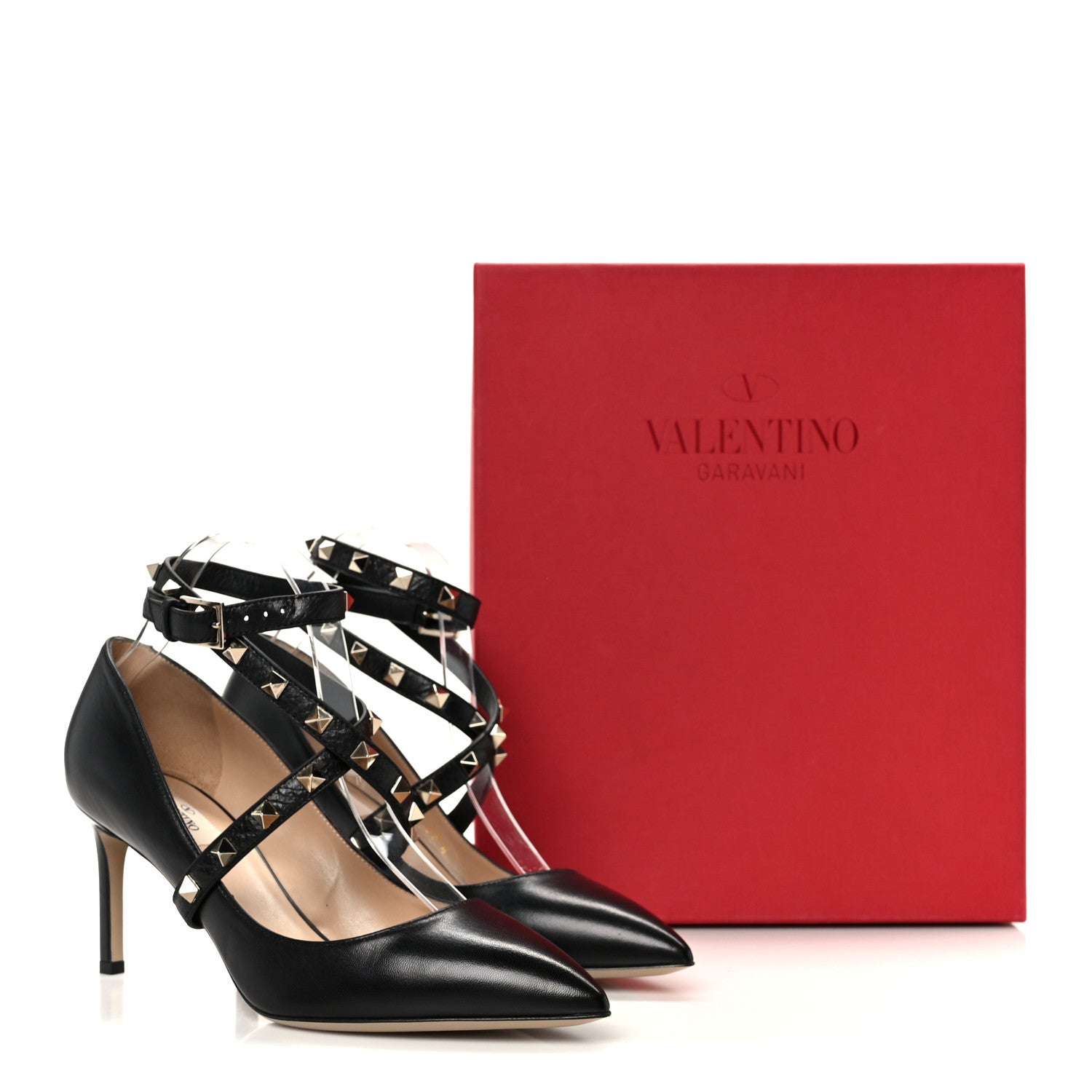 Valentino Garavani Calfskin Nappa Rockstud Ankle Strap 75mm Pumps 38.5 Black 10 of 10