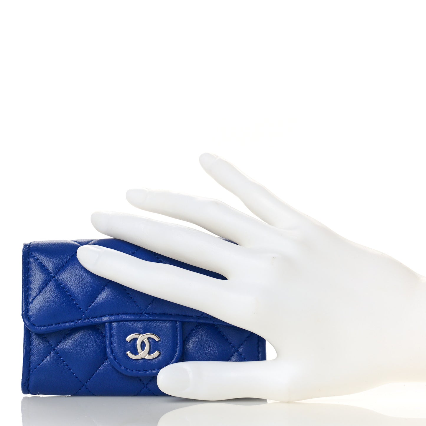 Lambskin Quilted Flap Card Holder Wallet Blue