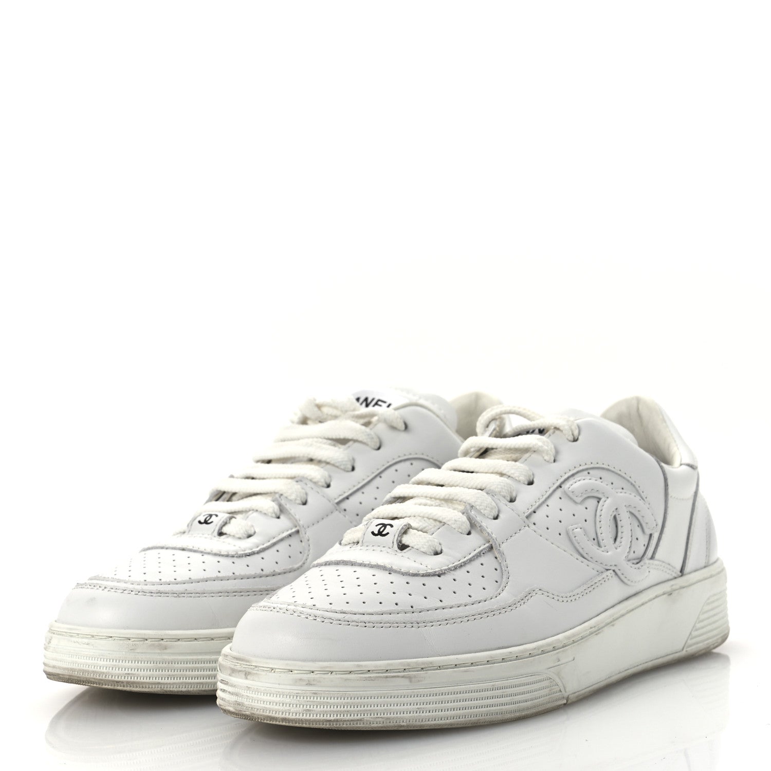 Chanel Calfskin Womens CC Sneakers 39.5 White 4 of 16