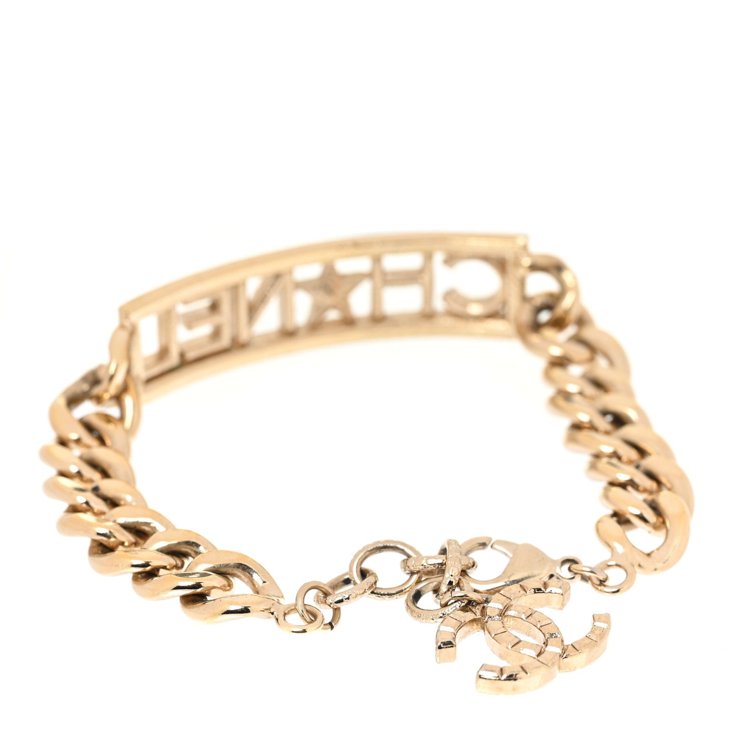 Crystal Chain Baguette Logo Star Bracelet Gold