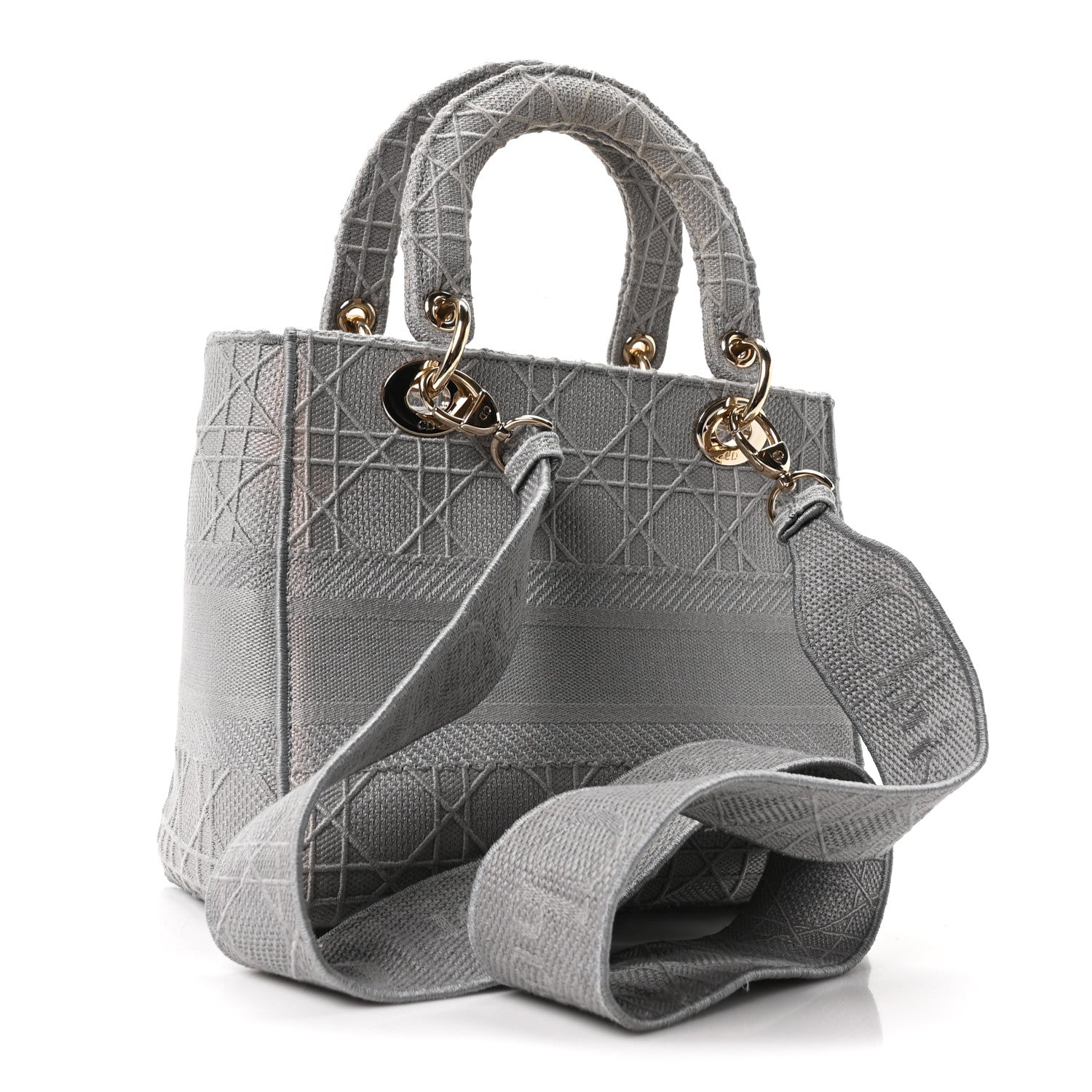Christian Dior Canvas Embroidered Cannage Medium Lady D-Lite Gray 3 of 10
