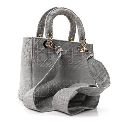Christian Dior Canvas Embroidered Cannage Medium Lady D-Lite Gray 3 of 10