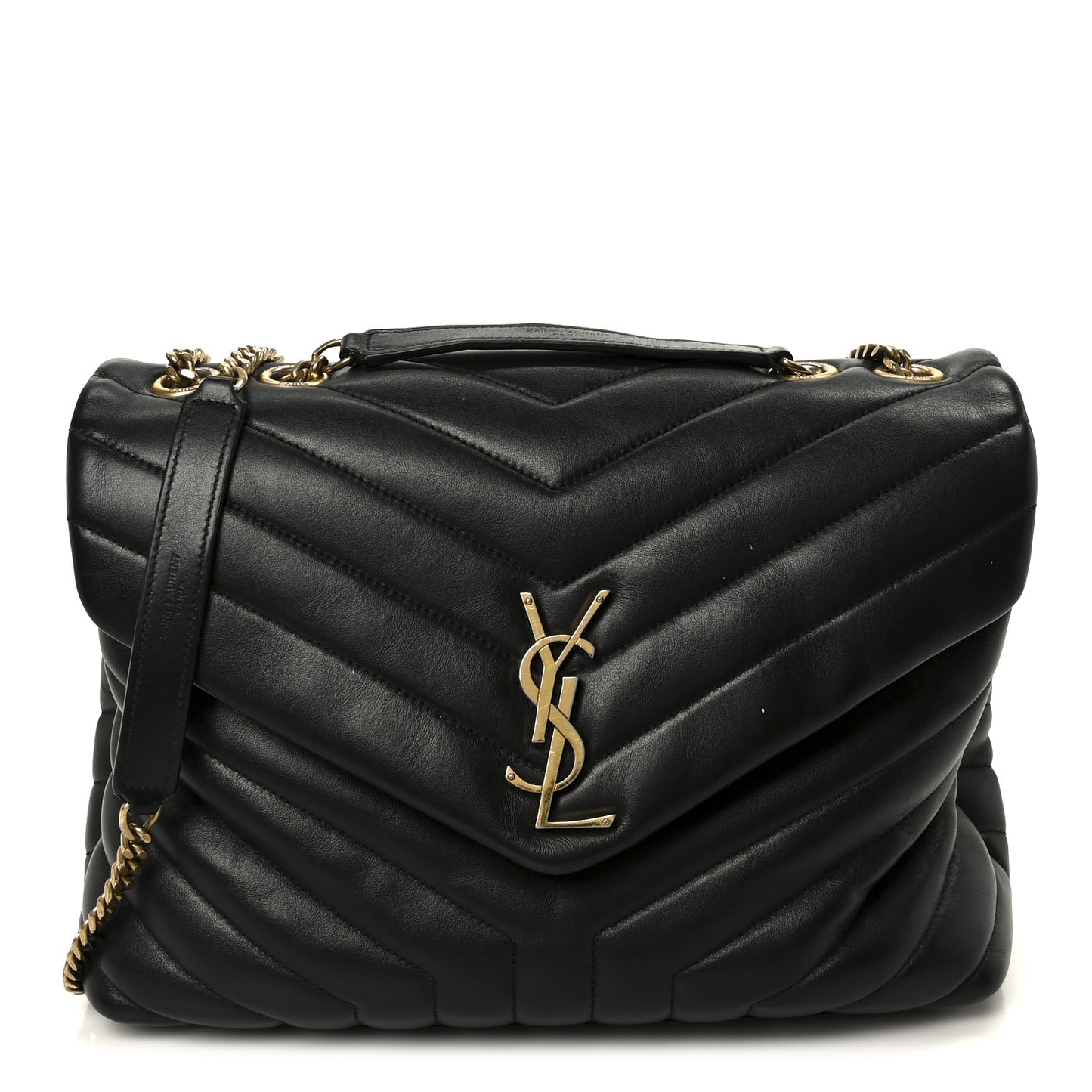 Grain de Poudre Calfskin Y Quilted Monogram Medium Loulou Chain Satchel Black