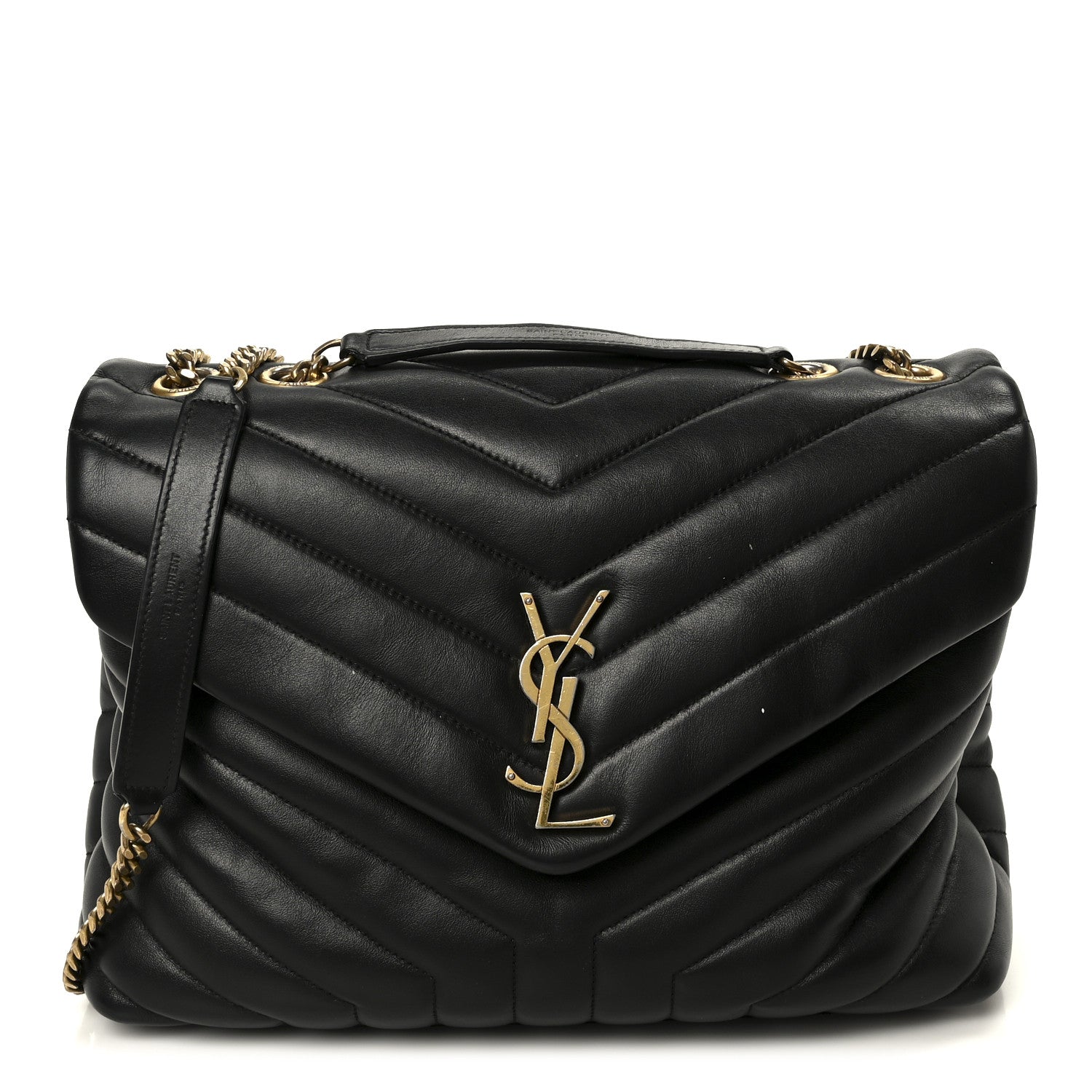 Saint Laurent Grain de Poudre Calfskin Y Quilted Monogram Medium Loulou Chain Satchel Black 1 of 11