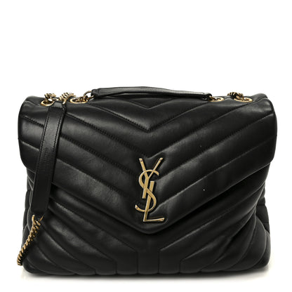 Saint Laurent Grain de Poudre Calfskin Y Quilted Monogram Medium Loulou Chain Satchel Black 1 of 11