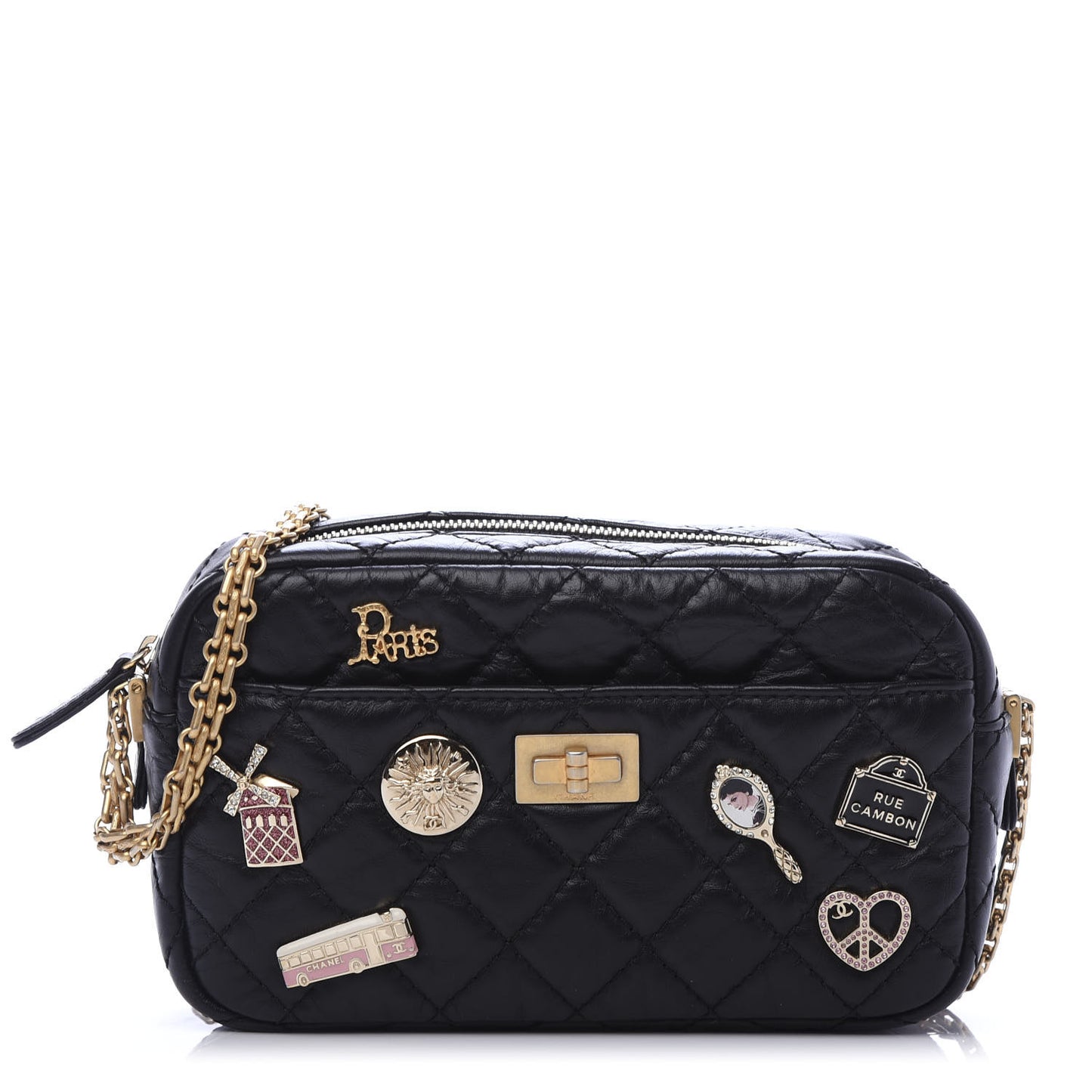 Aged Calfskin Quilted Mini Lucky Charm Reissue Camera Case Black