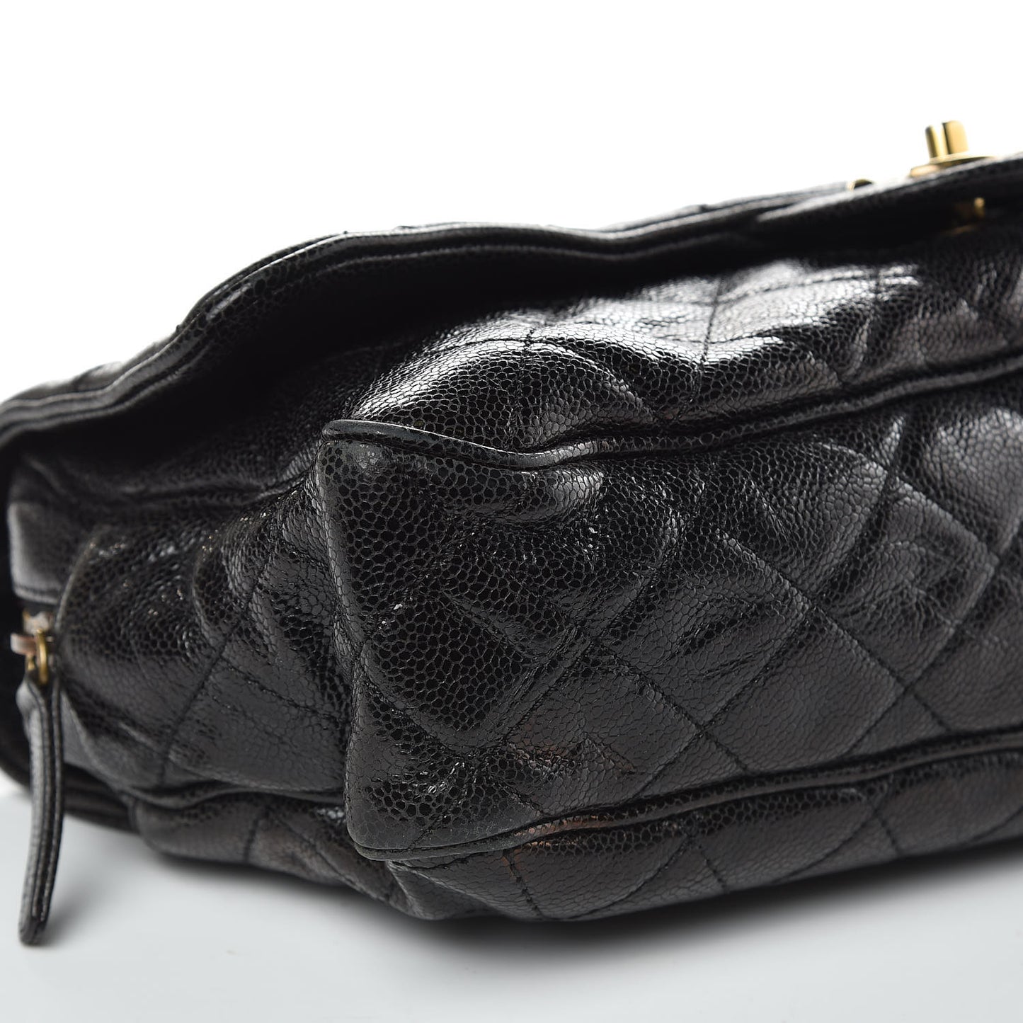 Crumpled Grained Calfskin Quilted Large Shiva Flap Black