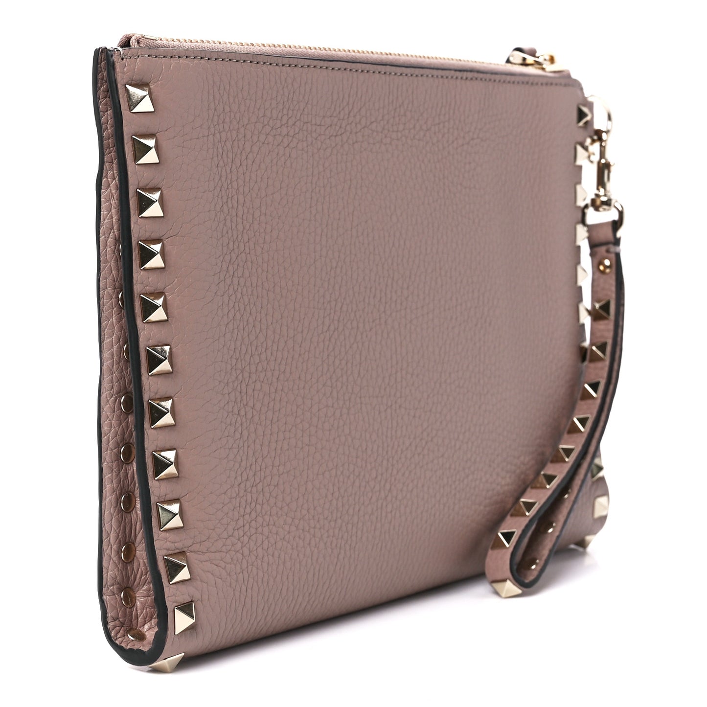 Pebbled Calfskin Medium Rockstud Flat Pouch Poudre