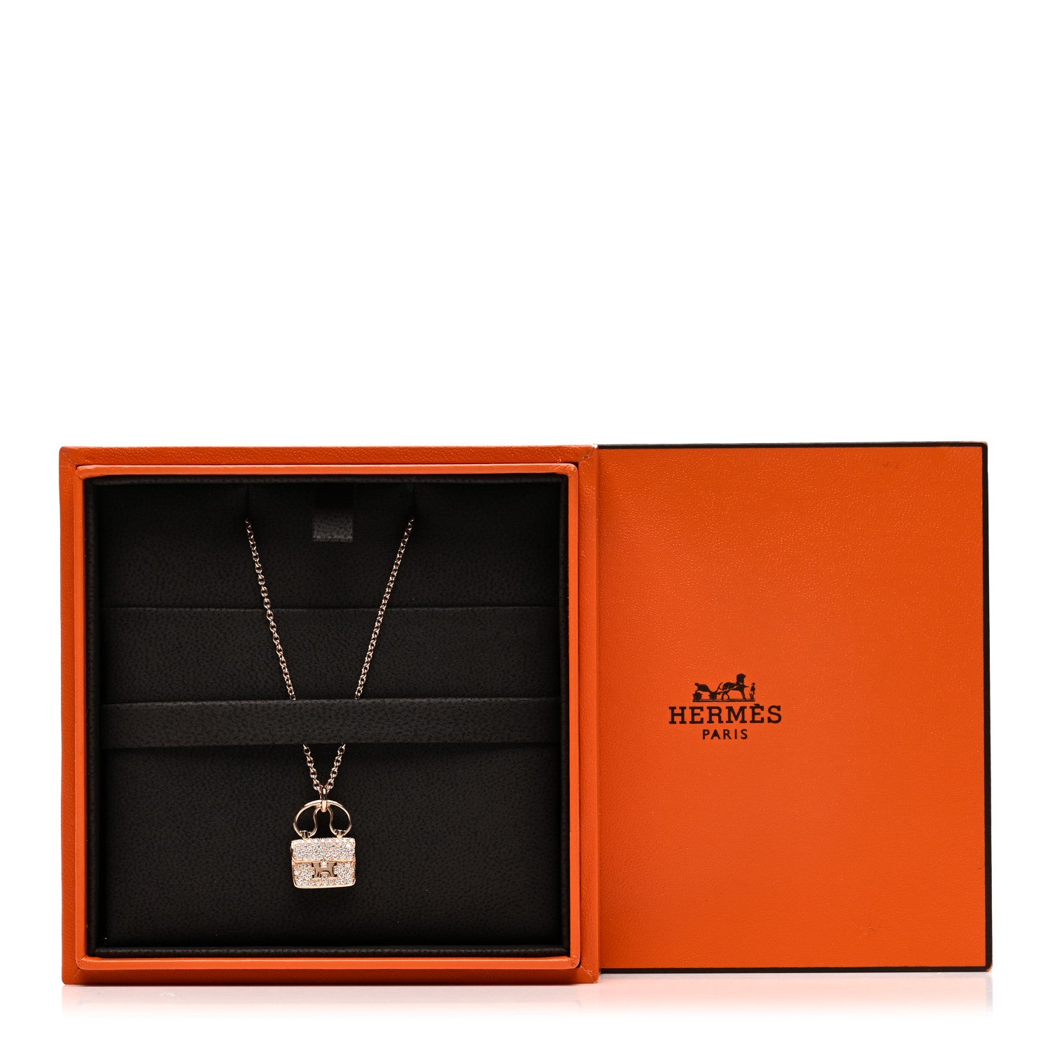 Hermes 18K Rose Gold Diamond Constance Amulette Pendant Necklace 6 of 6